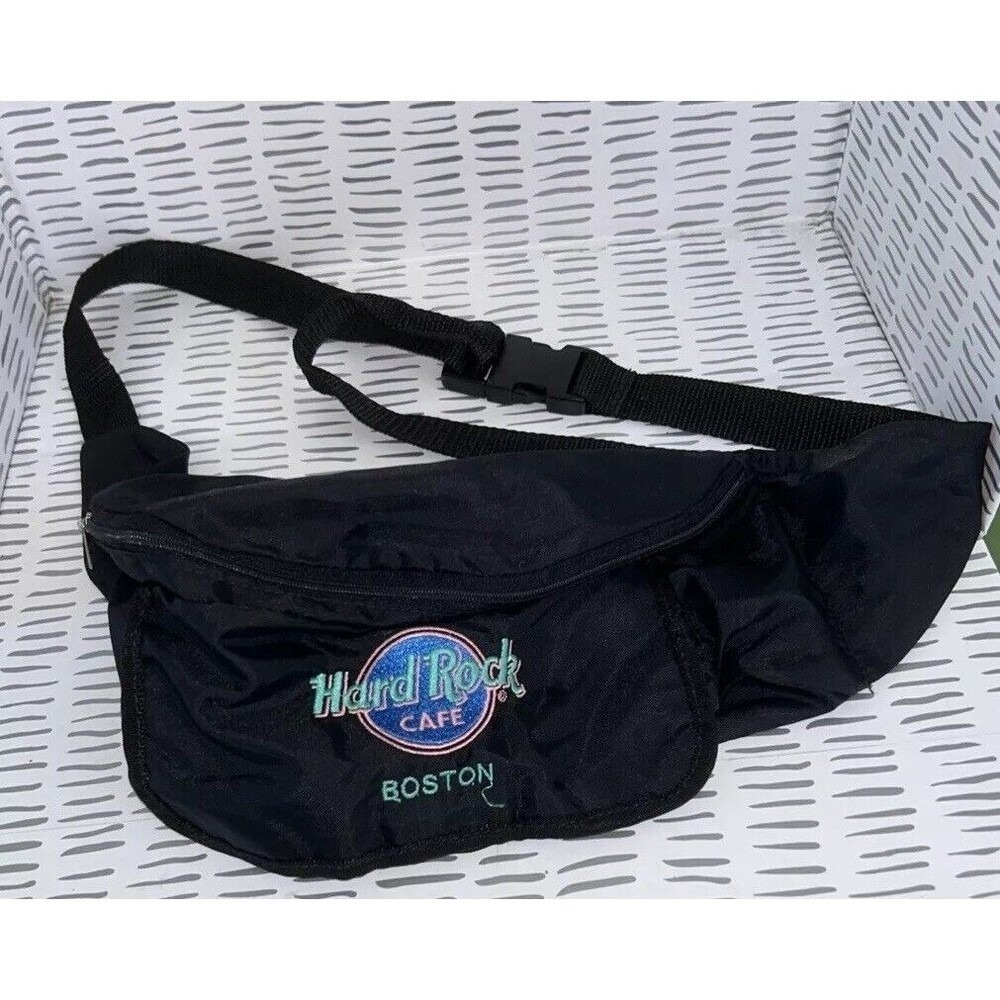 Hard Rock Cafe Boston Vintage Black Nylon Fanny Pack Waist Bag Embroidered Logo